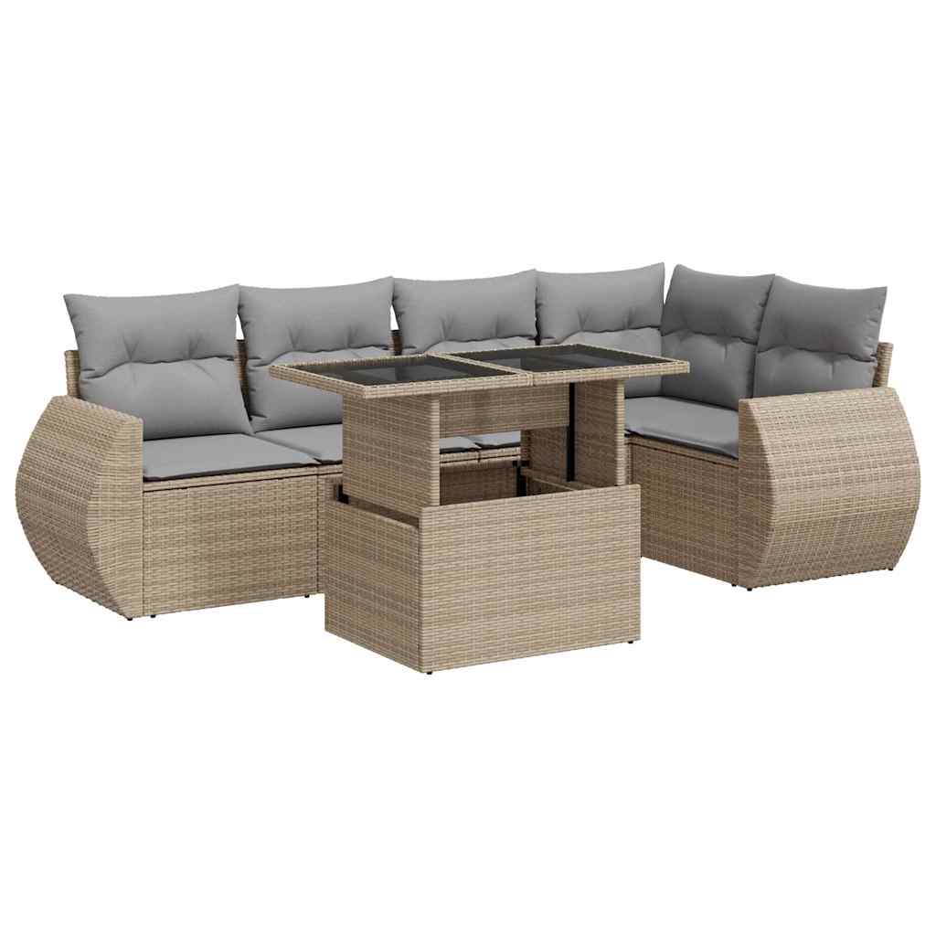 Thumbnail - vidaXL 6-tlg. Garten-Sofagarnitur mit Kissen Beige Poly Rattan