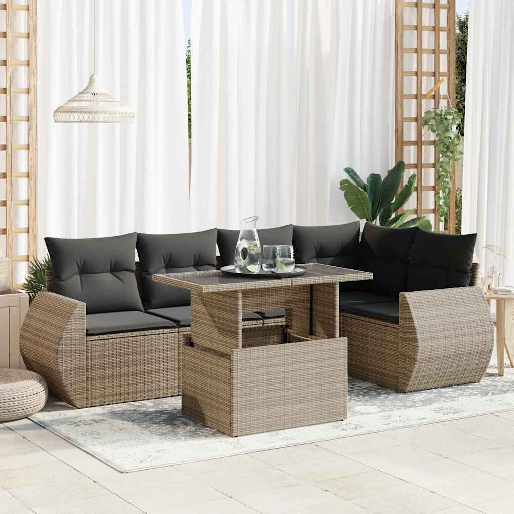 vidaXL 6-tlg. Garten-Sofagarnitur mit Kissen Grau Poly Rattan