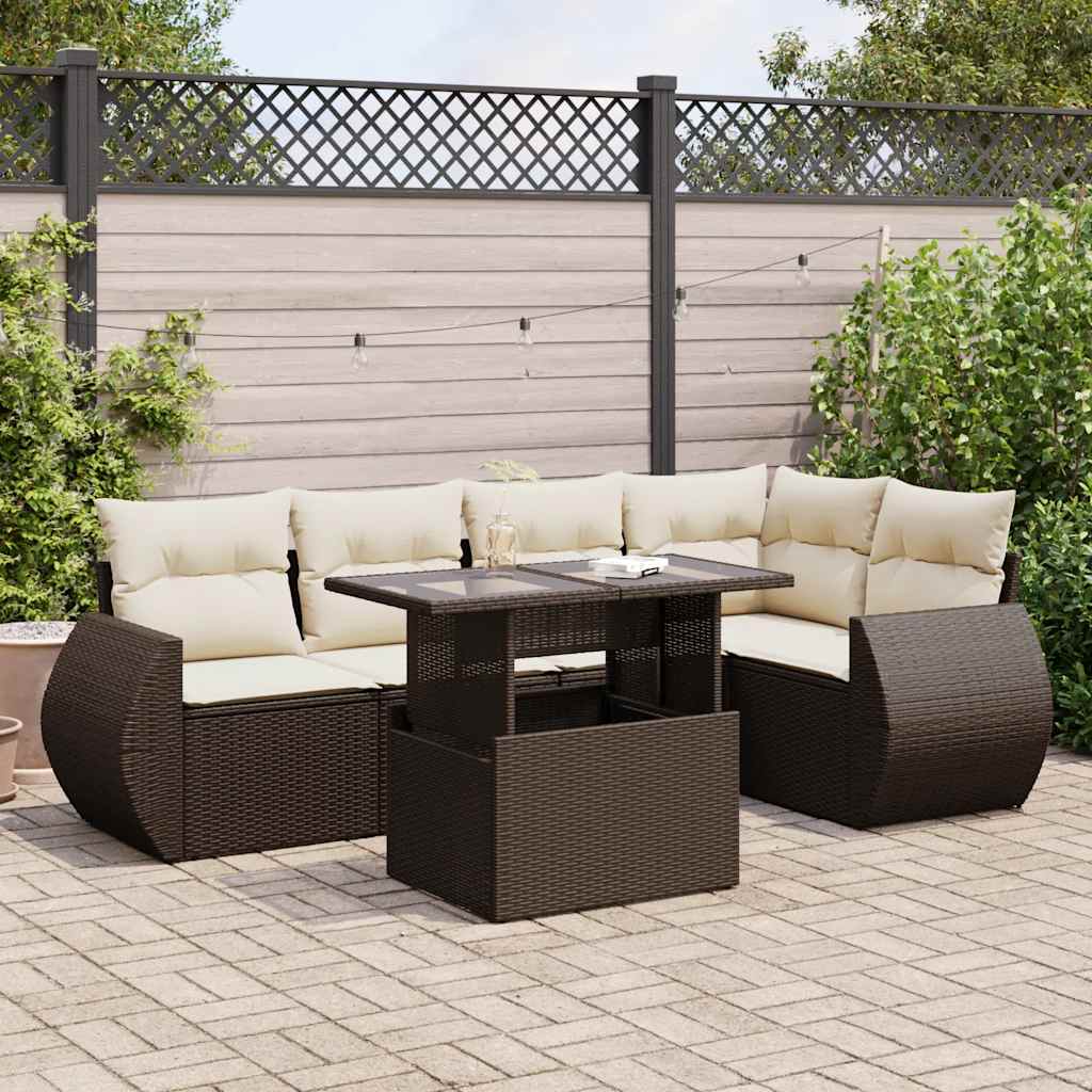 6-tlg. Garten-Sofagarnitur mit Kissen Braun Poly Rattan