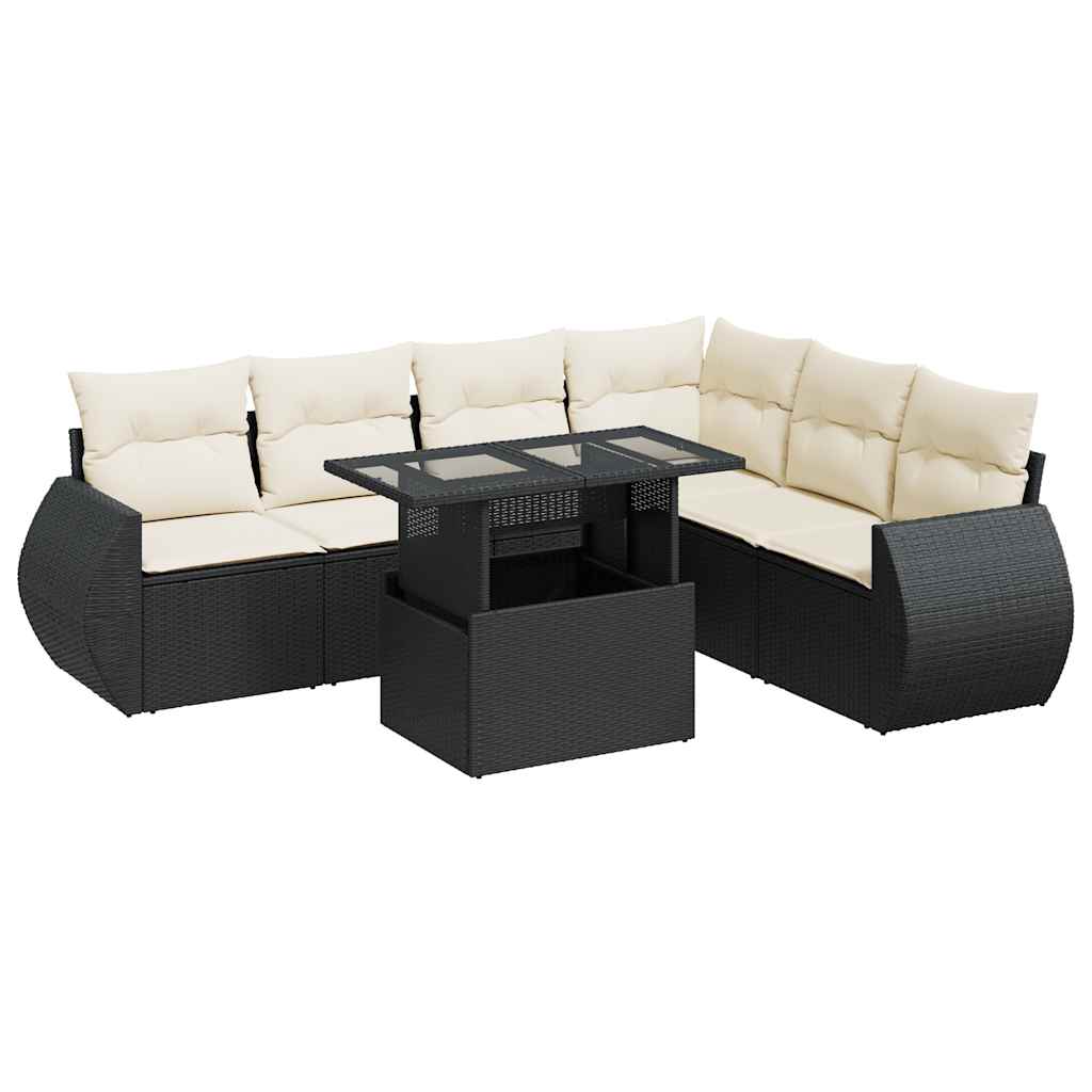 Thumbnail - vidaXL 7-tlg. Garten-Sofagarnitur mit Kissen Schwarz Poly Rattan