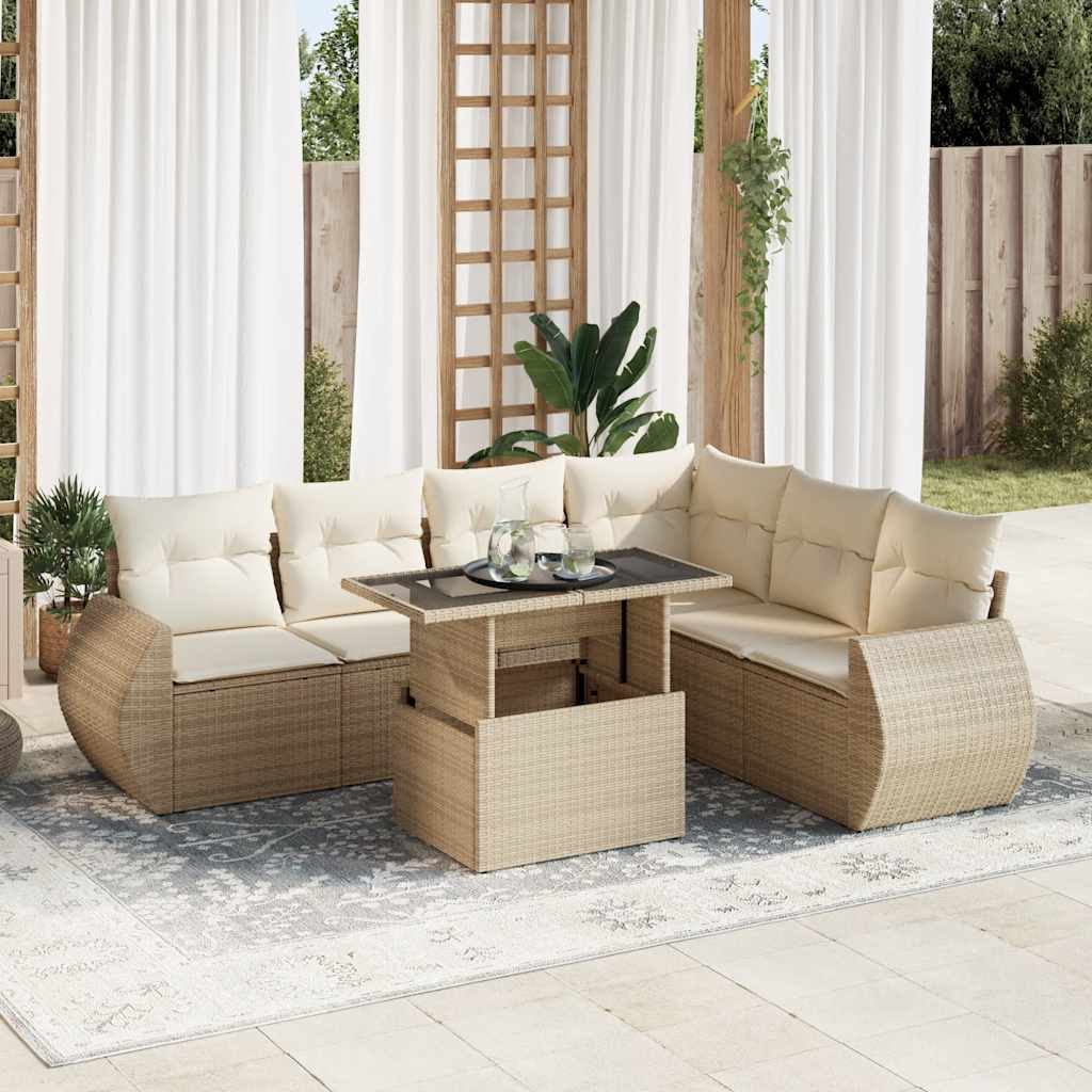 vidaXL Set canapele de grădină, 7 piese, cu perne, bej, poliratan