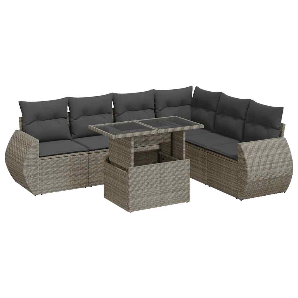 Thumbnail - vidaXL 7-tlg. Garten-Sofagarnitur mit Kissen Grau Poly Rattan