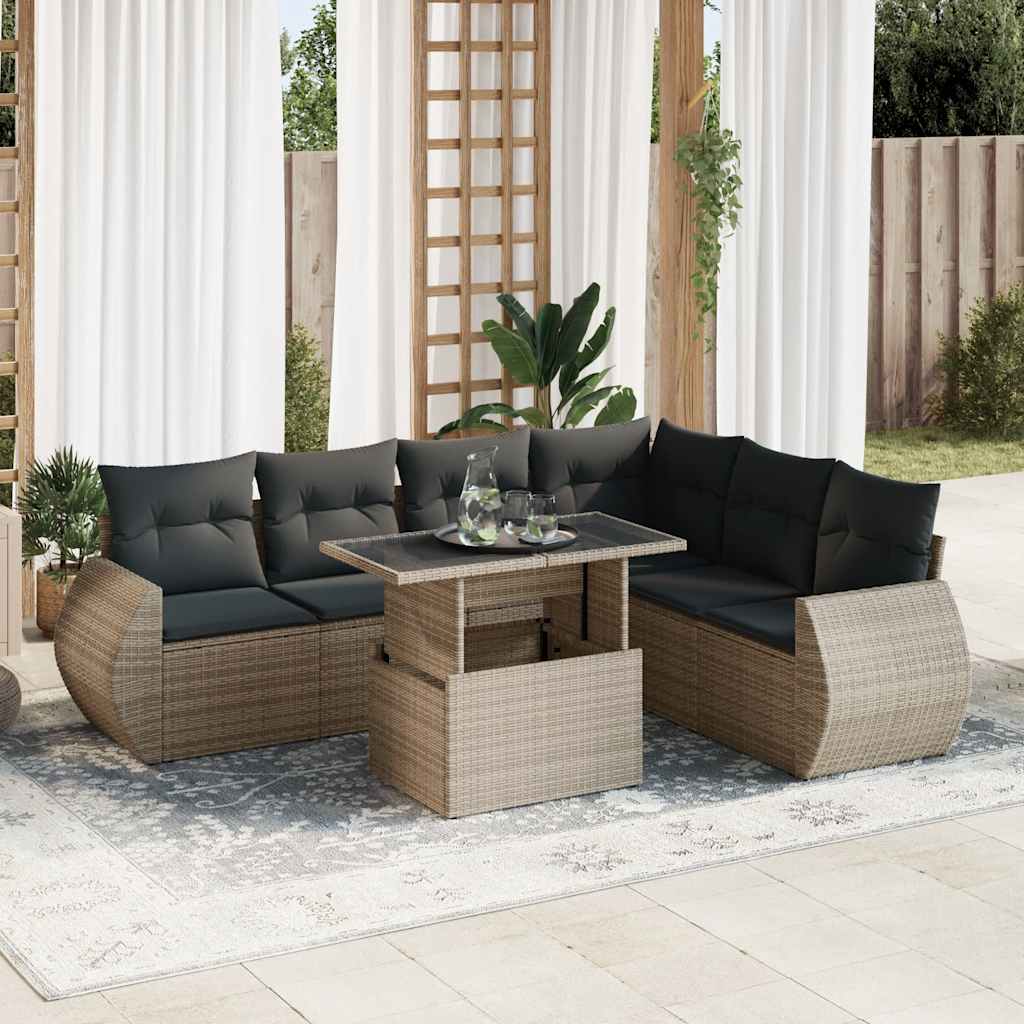 vidaXL 7-tlg. Garten-Sofagarnitur mit Kissen Grau Poly Rattan