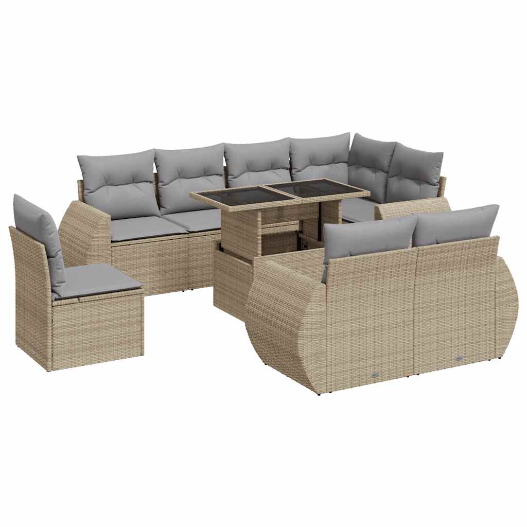 Thumbnail - vidaXL 9-tlg. Garten-Sofagarnitur mit Kissen Beige Poly Rattan