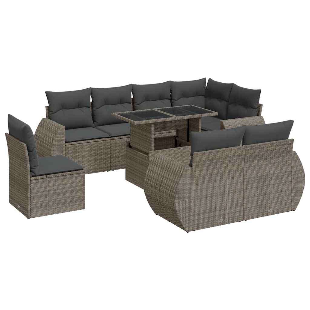 Thumbnail - vidaXL 9-tlg. Garten-Sofagarnitur mit Kissen Grau Poly Rattan