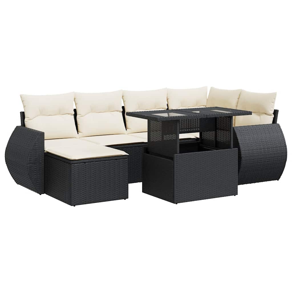 Thumbnail - vidaXL 7-tlg. Garten-Sofagarnitur mit Kissen Schwarz Poly Rattan