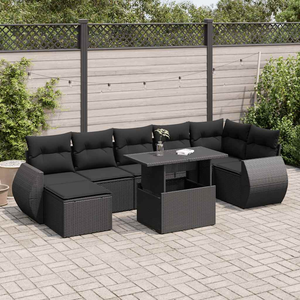 vidaXL Set mobilier de grădină cu perne, 8 piese, negru, poliratan