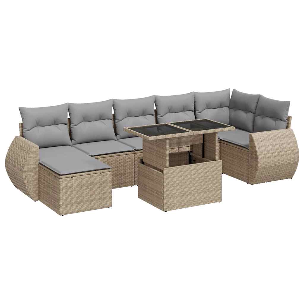 Thumbnail - vidaXL 8-tlg. Garten-Sofagarnitur mit Kissen Beige Poly Rattan