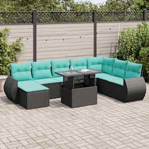 Vrtna sedežna garnitura 9-delna z blazinami poli ratan akacija