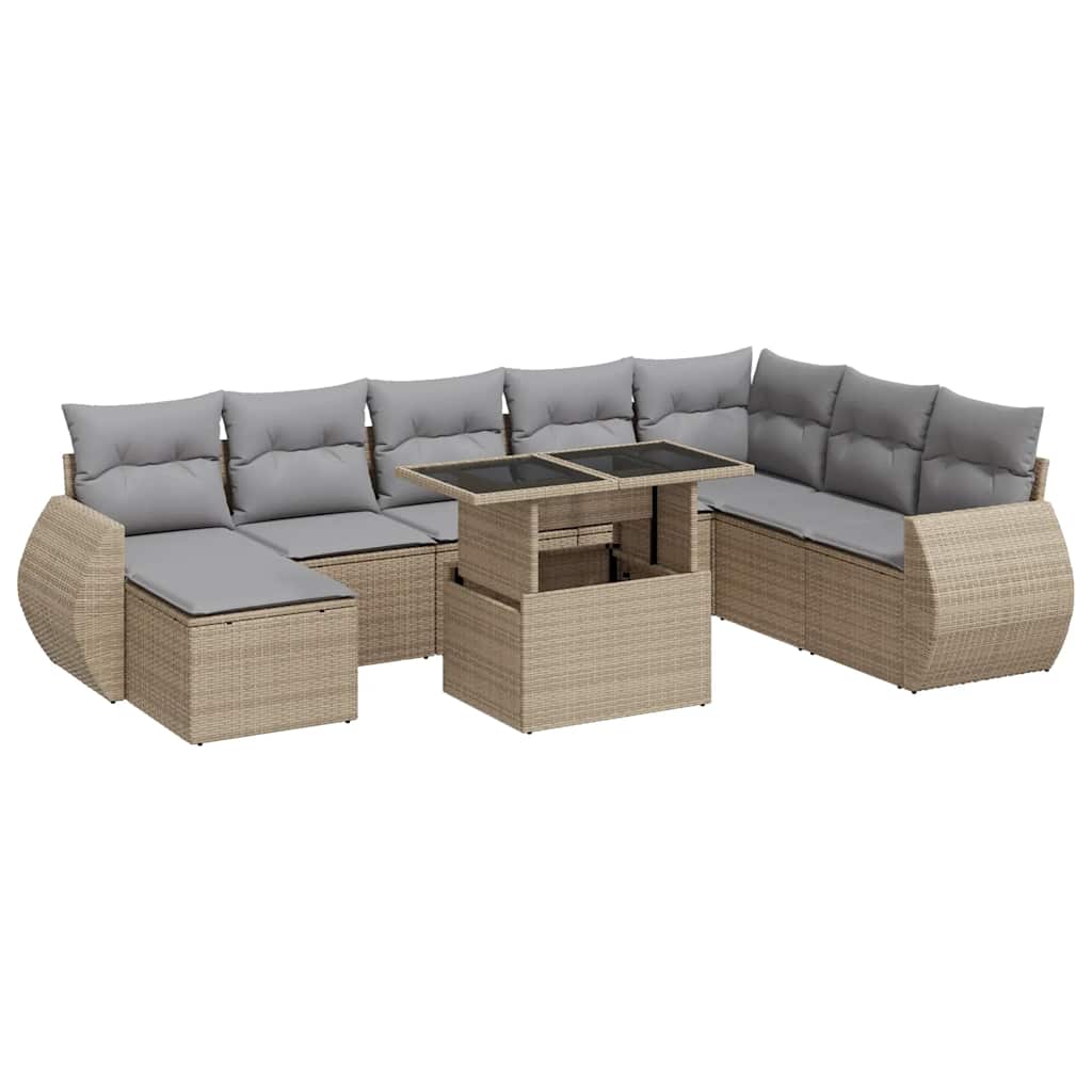 Thumbnail - vidaXL 9-tlg. Garten-Sofagarnitur mit Kissen Beige Poly Rattan