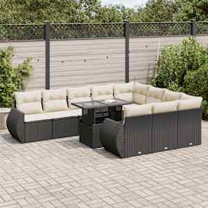 Vrtna sedežna garnitura 11-delna z blazinami črn poli ratan