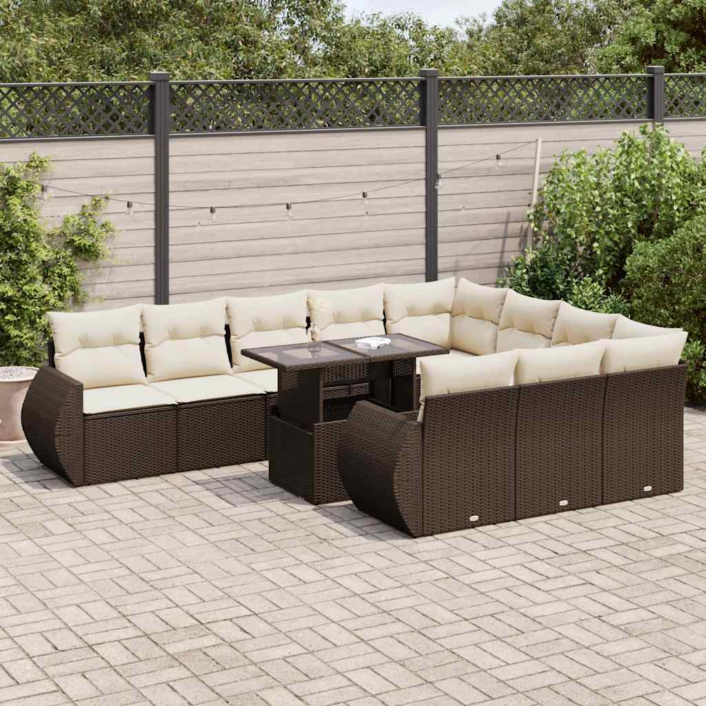 vidaXL Set canapele de grădină cu perne, 11 piese, maro, poliratan