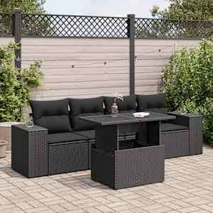 Vrtna sedežna garnitura 5-delna z blazinami črn poli ratan