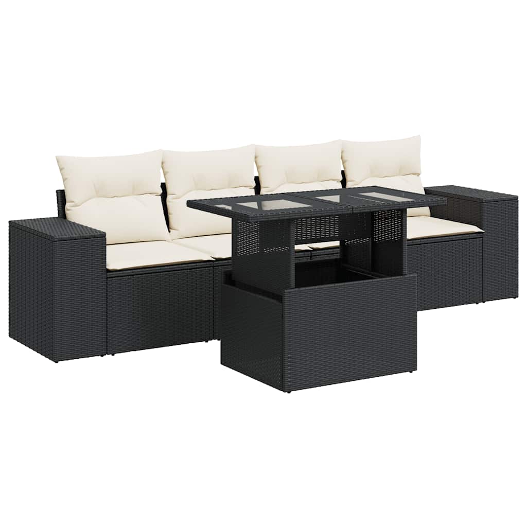 Thumbnail - vidaXL 5-tlg. Garten-Sofagarnitur mit Kissen Schwarz Poly Rattan