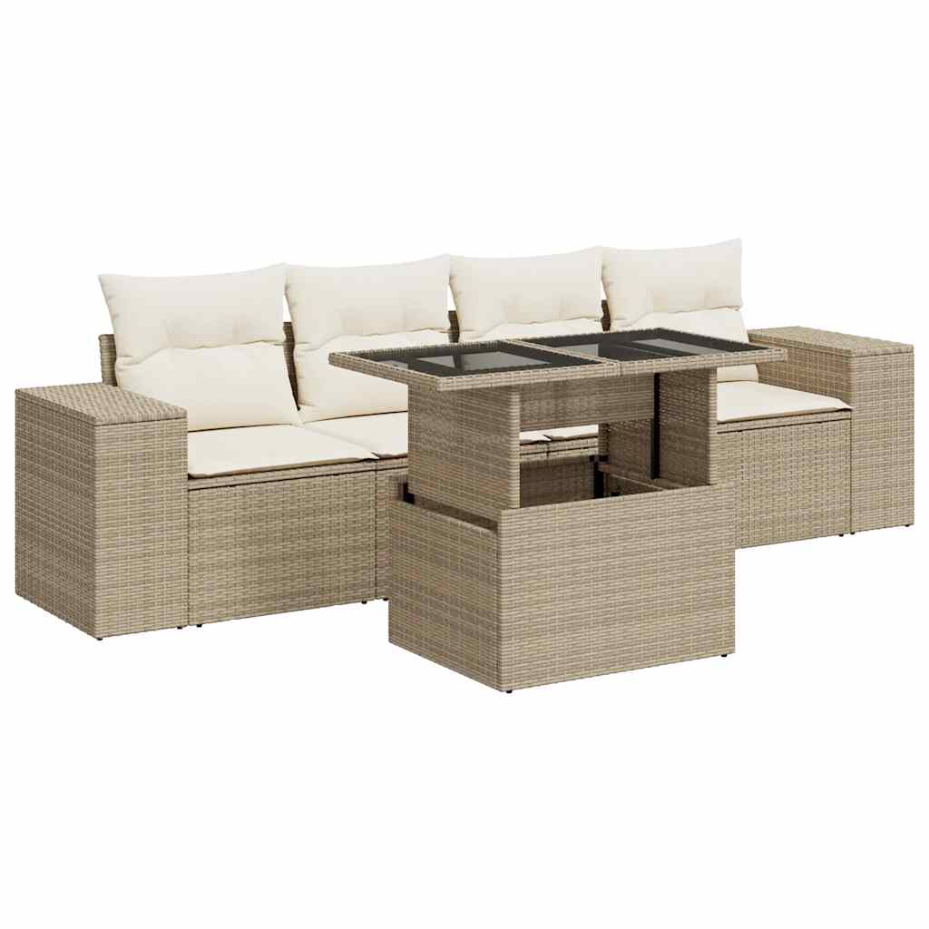 Thumbnail - vidaXL 5-tlg. Garten-Sofagarnitur mit Kissen Beige Poly Rattan