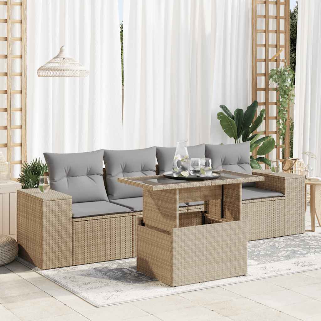 vidaXL Set canapele de grădină cu perne, 5 piese, bej, poliratan