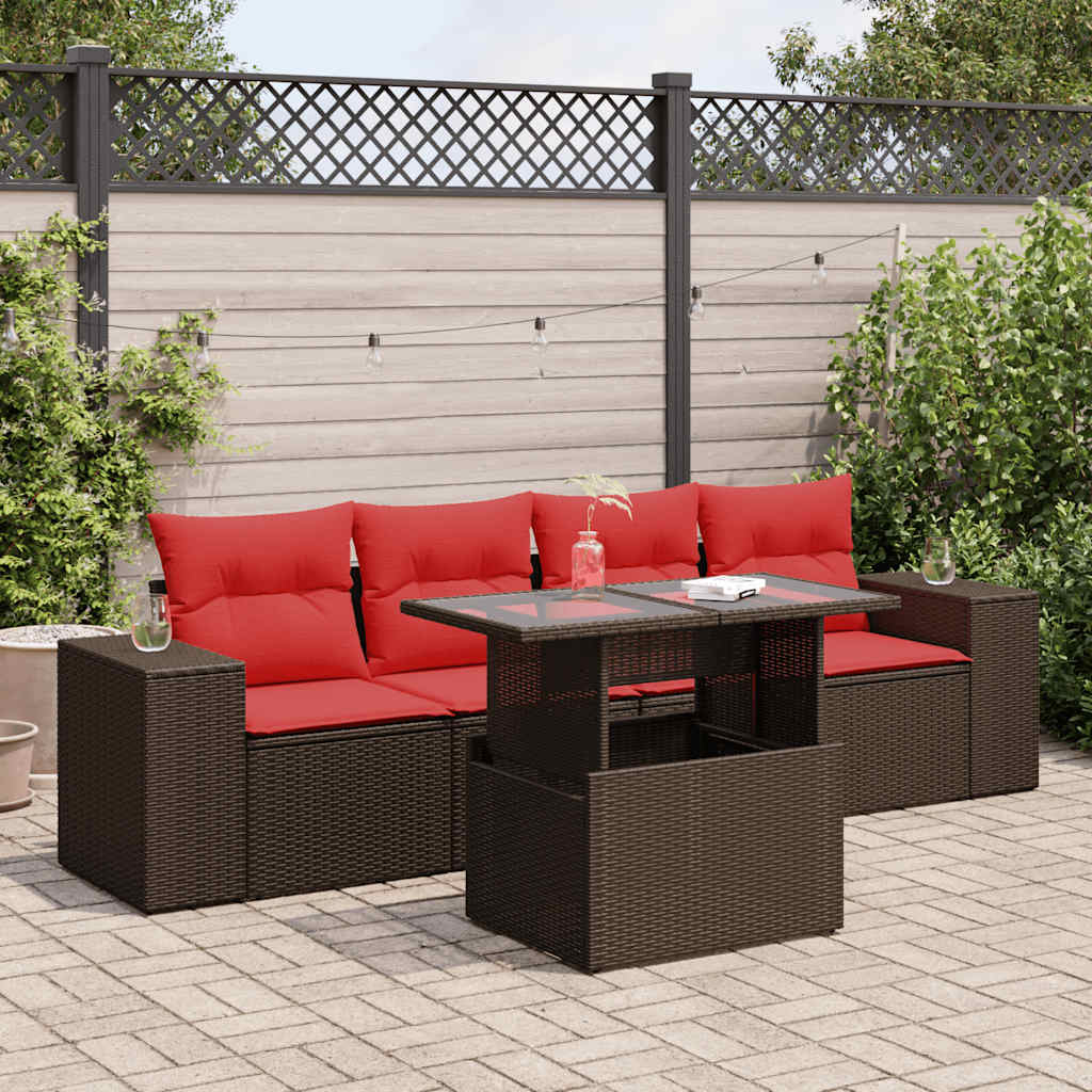 vidaXL Set canapele de grădină cu perne, 5 piese, maro, poliratan