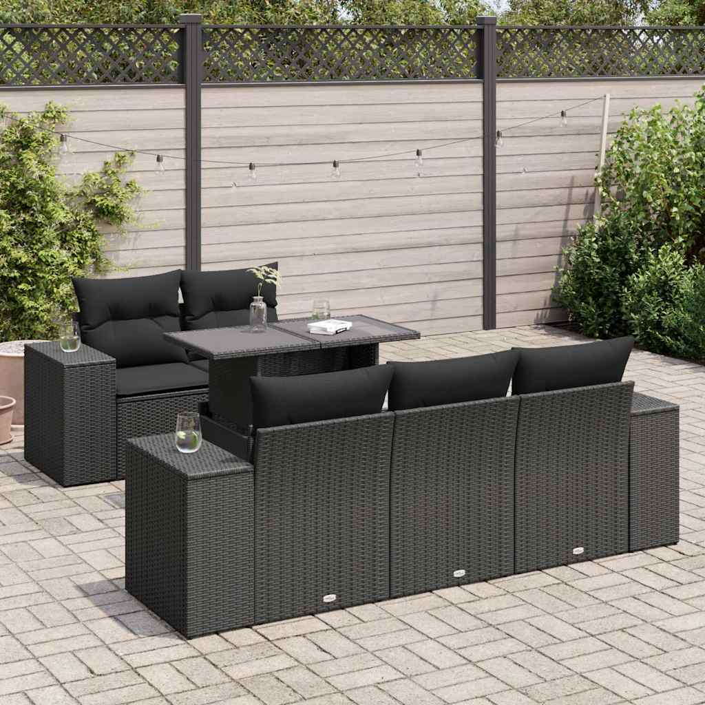 vidaXL 6-tlg. Garten-Sofagarnitur mit Kissen Schwarz Poly Rattan