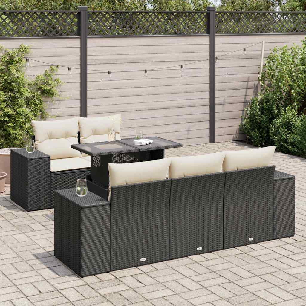 vidaXL 6-tlg. Garten-Sofagarnitur mit Kissen Schwarz Poly Rattan