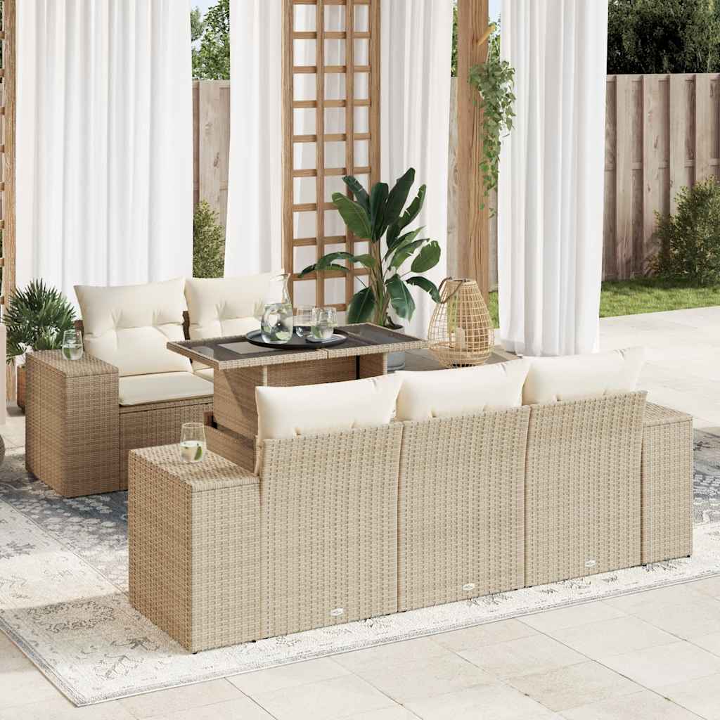 vidaXL 6-tlg. Garten-Sofagarnitur mit Kissen Beige Poly Rattan