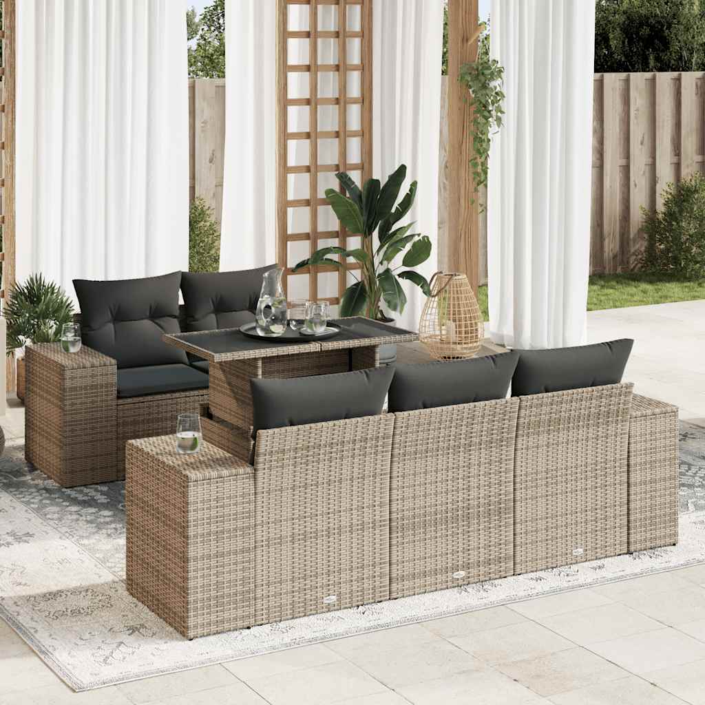 vidaXL 6-tlg. Garten-Sofagarnitur mit Kissen Grau Poly Rattan