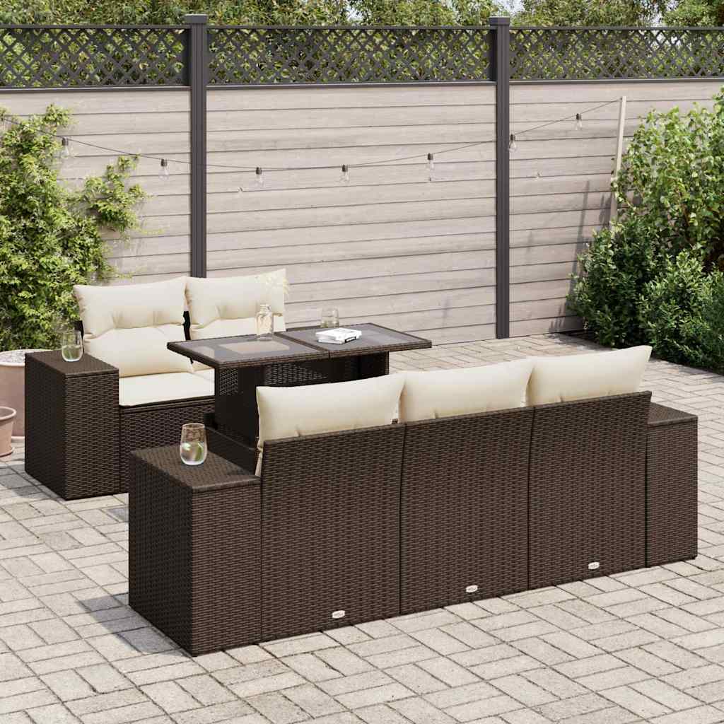 6-tlg. Garten-Sofagarnitur mit Kissen Braun Poly Rattan