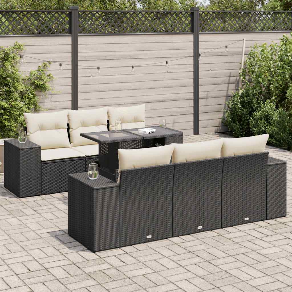 vidaXL 7-tlg. Garten-Sofagarnitur mit Kissen Schwarz Poly Rattan