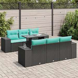 Vrtna sedežna garnitura z blazinami 7-delna črn ratan/akacija