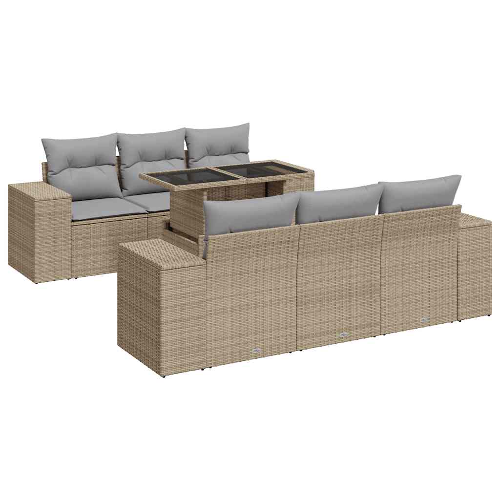Thumbnail - vidaXL 7-tlg. Garten-Sofagarnitur mit Kissen Beige Poly Rattan