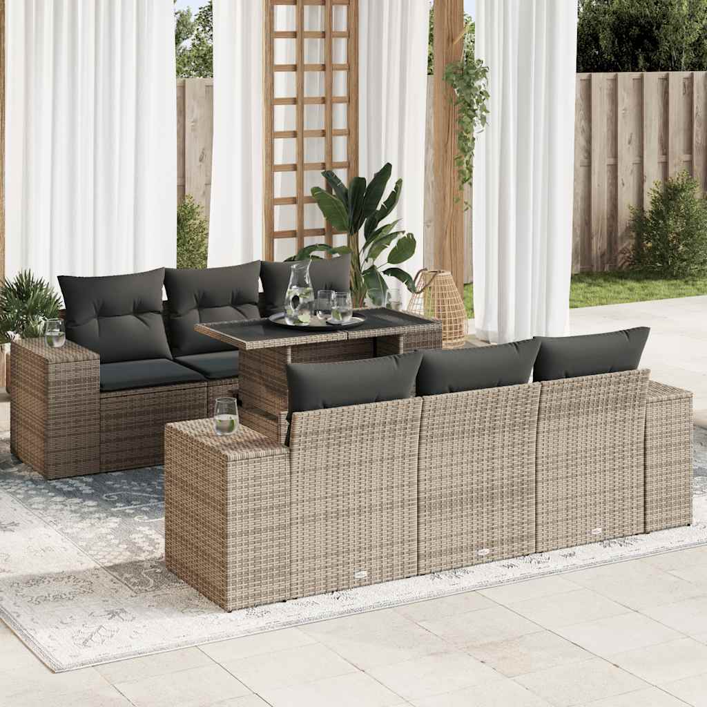 vidaXL 7-tlg. Garten-Sofagarnitur mit Kissen Grau Poly Rattan