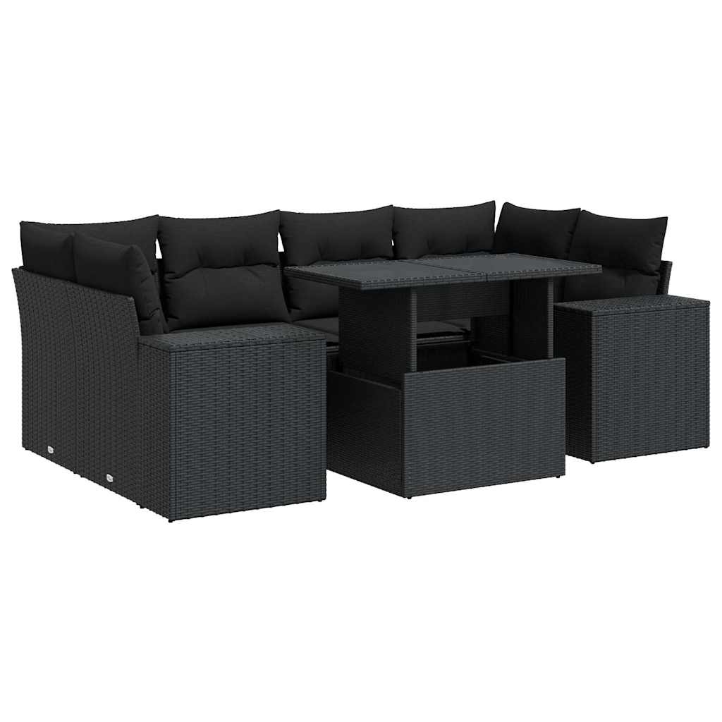 Thumbnail - vidaXL 7-tlg. Garten-Sofagarnitur mit Kissen Schwarz Poly Rattan