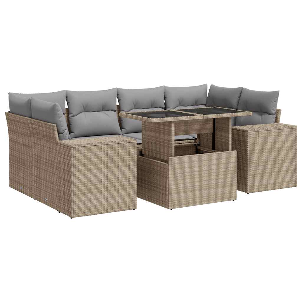 Thumbnail - vidaXL 7-tlg. Garten-Sofagarnitur mit Kissen Beige Poly Rattan