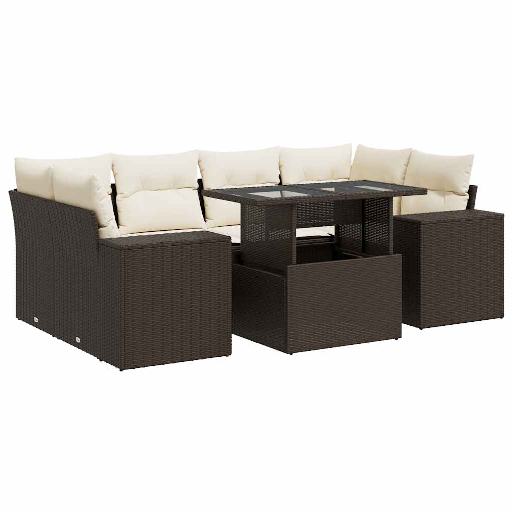 vidaXL Set canapele de grădină cu perne, 7 piese, maro, poliratan