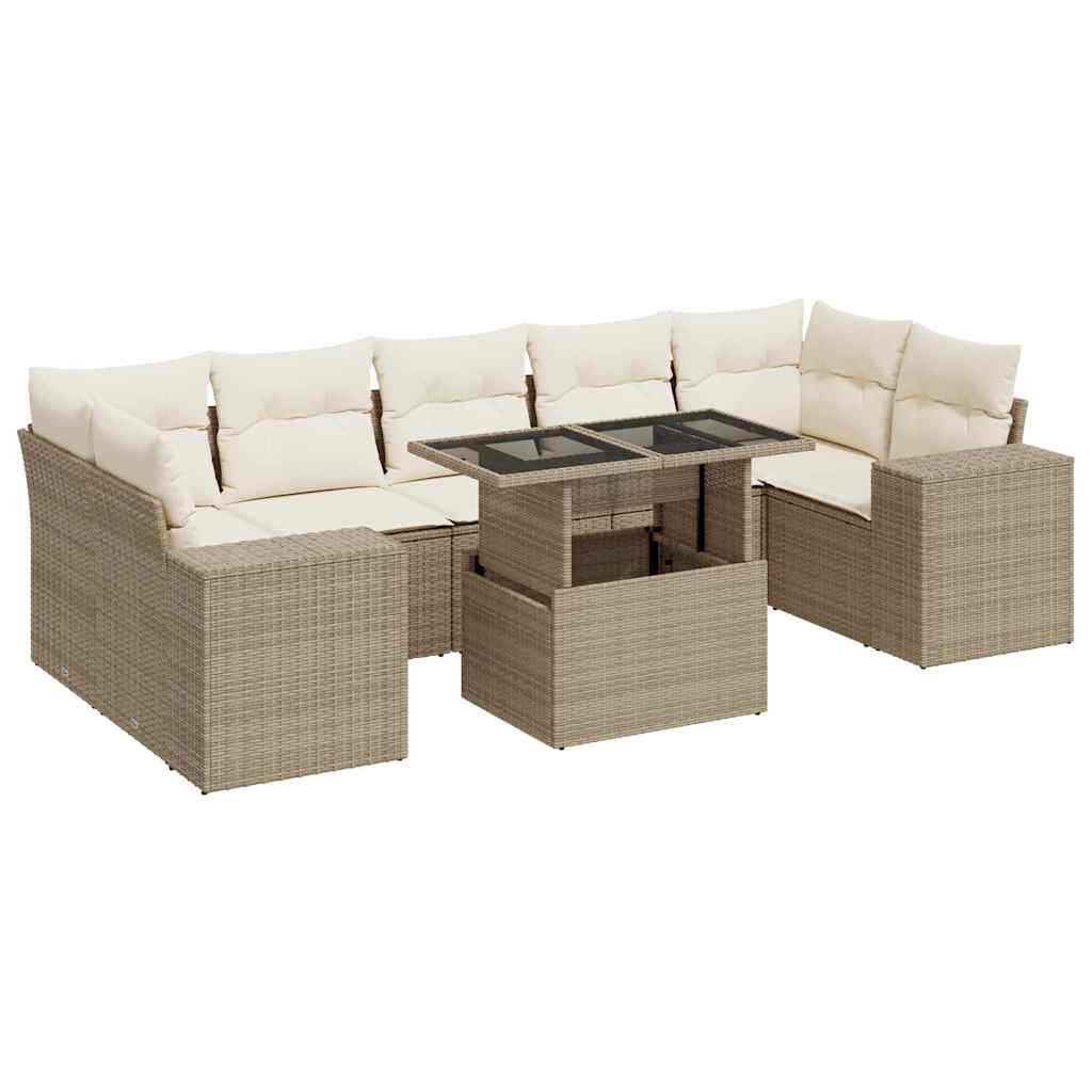 Thumbnail - vidaXL 8-tlg. Garten-Sofagarnitur mit Kissen Beige Poly Rattan