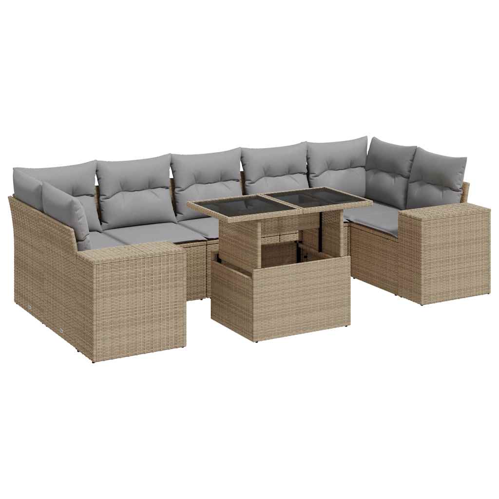 Thumbnail - vidaXL 8-tlg. Garten-Sofagarnitur mit Kissen Beige Poly Rattan