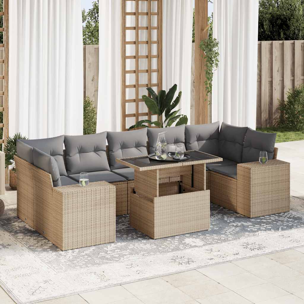vidaXL Set canapele de grădină, 8 piese, cu perne, bej, poliratan