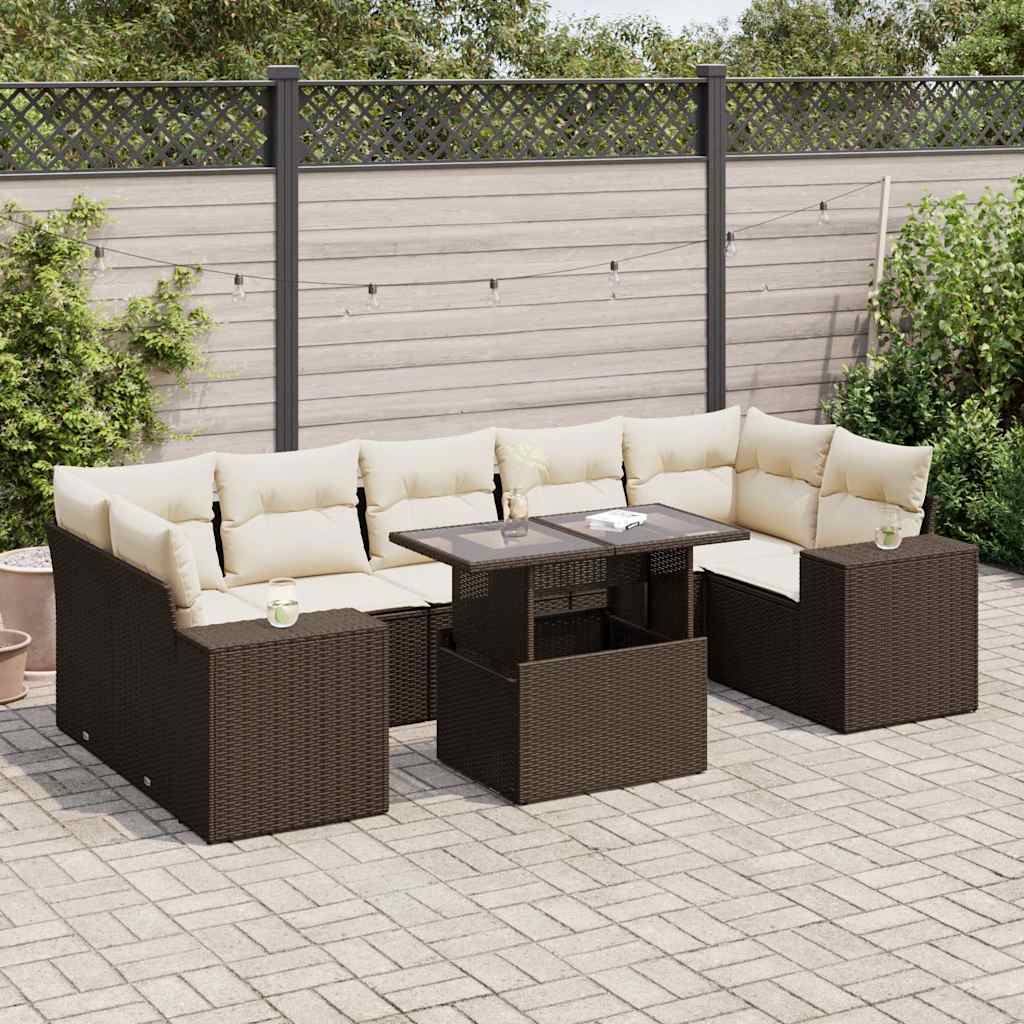 8-tlg. Garten-Sofagarnitur mit Kissen Braun Poly Rattan