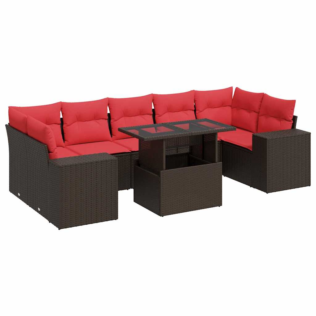 vidaXL 8-delige Loungeset met kussens poly rattan acacia bruin