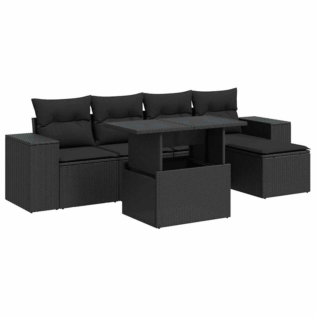Thumbnail - vidaXL 6-tlg. Garten-Sofagarnitur mit Kissen Schwarz Poly Rattan