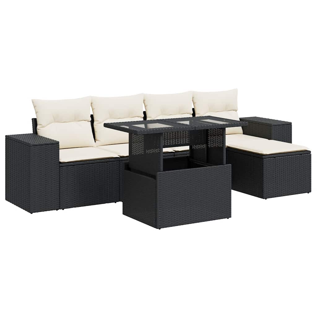 Thumbnail - vidaXL 6-tlg. Garten-Sofagarnitur mit Kissen Schwarz Poly Rattan