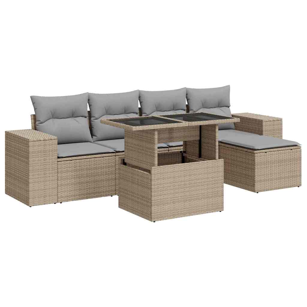Thumbnail - vidaXL 6-tlg. Garten-Sofagarnitur mit Kissen Beige Poly Rattan