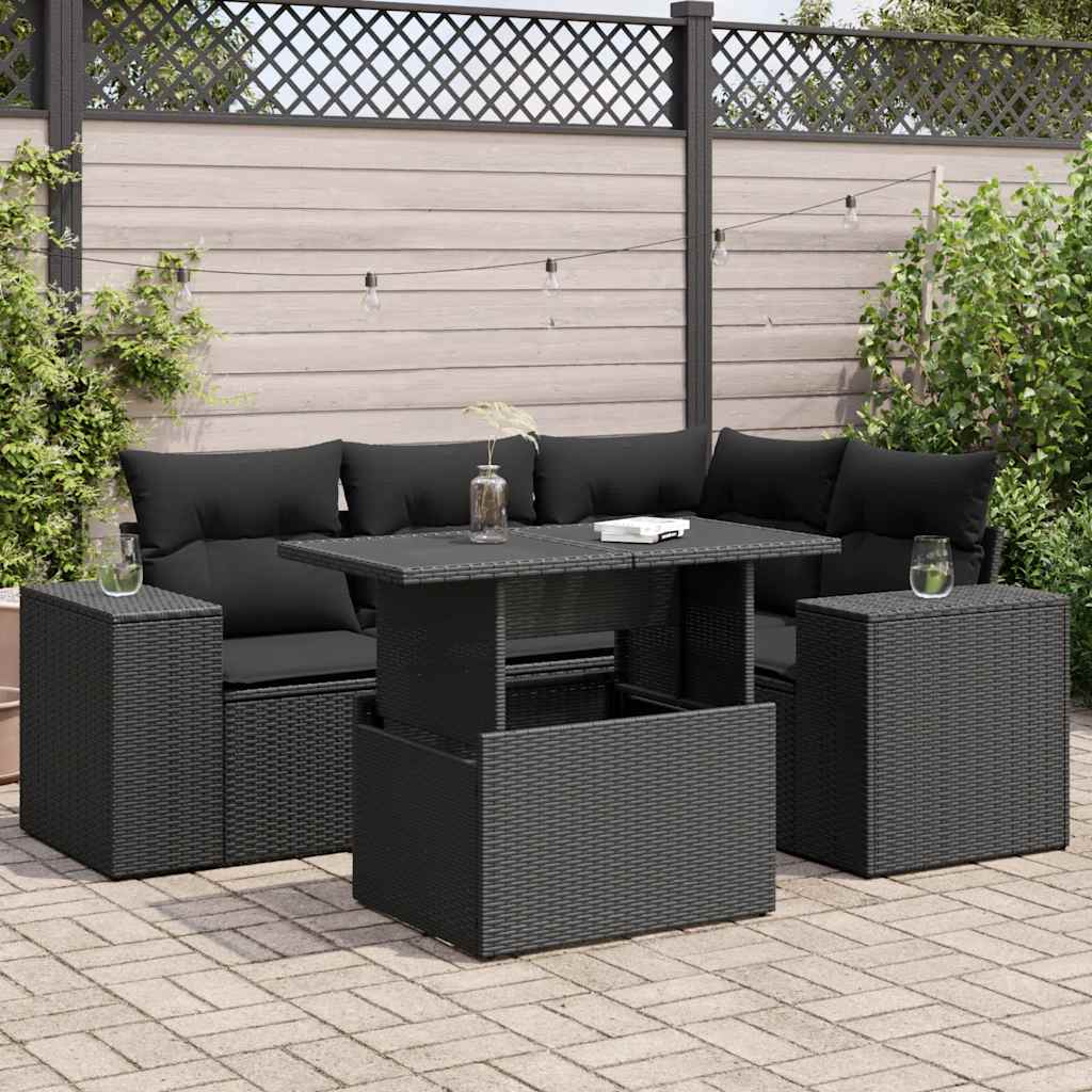 vidaXL Set mobilier de grădină cu perne, 5 piese, negru, poliratan