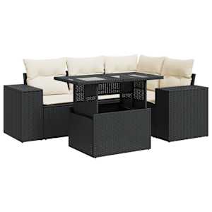 5dílná zahradní sedací souprava s poduškami černá polyratan - obrázek 2
