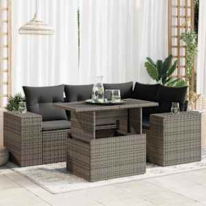 Vrtna sedežna garnitura 5-delna z blazinami siv poli ratan