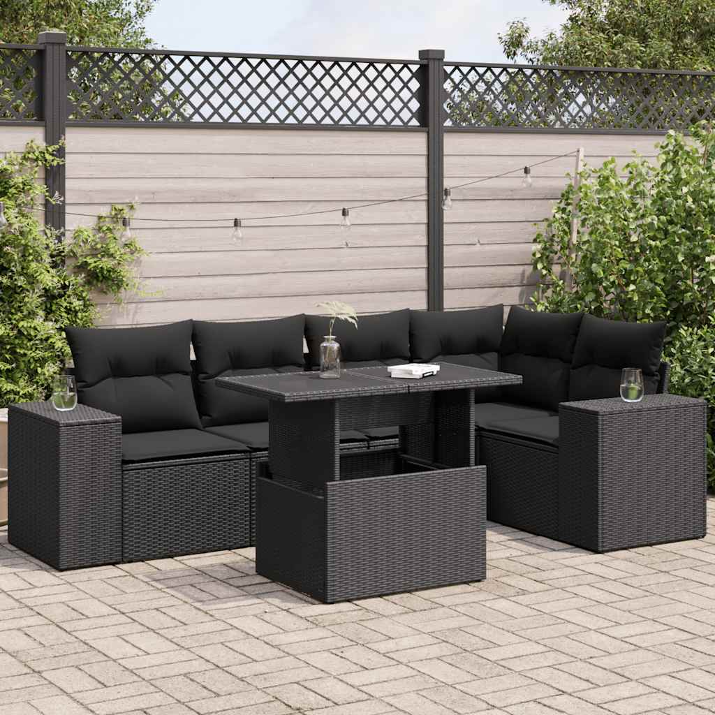 vidaXL 6-tlg. Garten-Sofagarnitur mit Kissen Schwarz Poly Rattan