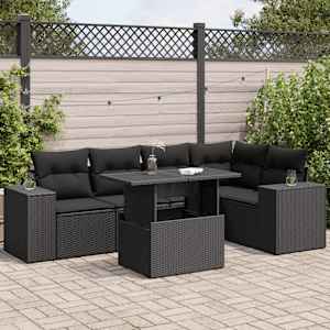 Vrtna sedežna garnitura 6-delna z blazinami črna poli ratan