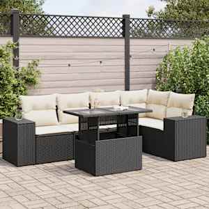 Vrtna sedežna garnitura 6-delna z blazinami črna poli ratan