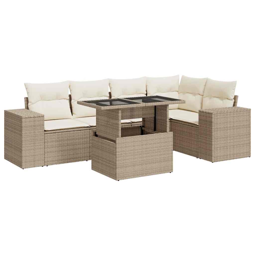 Thumbnail - vidaXL 6-tlg. Garten-Sofagarnitur mit Kissen Beige Poly Rattan
