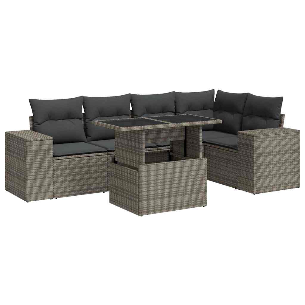 Thumbnail - vidaXL 6-tlg. Garten-Sofagarnitur mit Kissen Grau Poly Rattan
