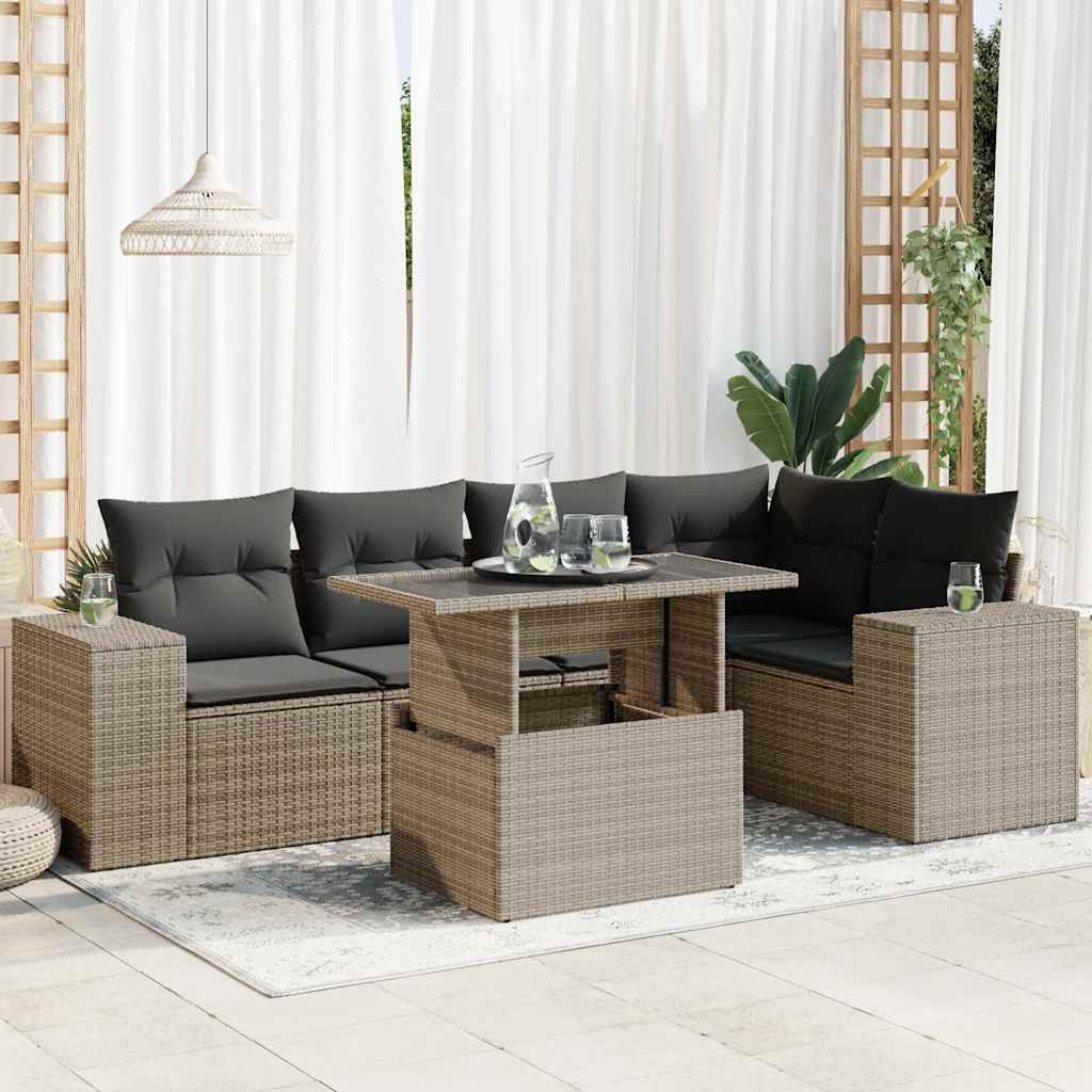 vidaXL Set mobilier grădină cu perne, 6 piese, gri, poliratan